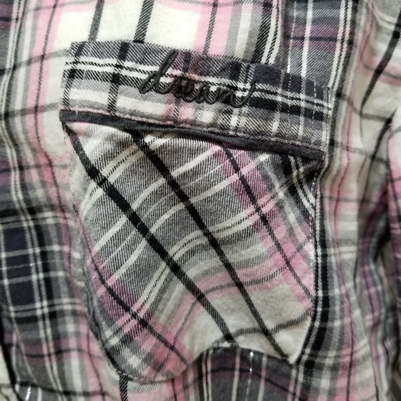 Victoria's Secret pj top Medium plaid button up flannel pajama metallic weave - Picture 7 of 13